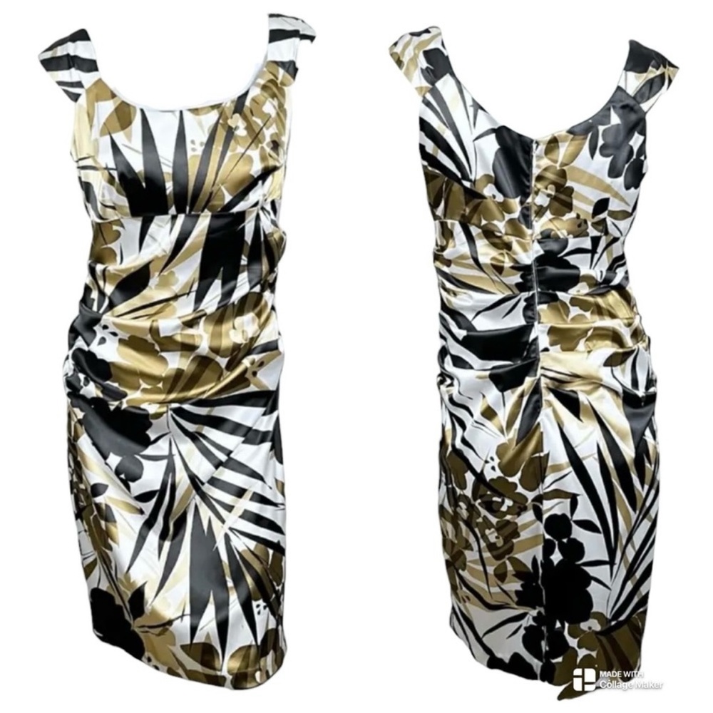 LONDON TIMES Sheath Fully Line Floral Leaf Print Sleeveless